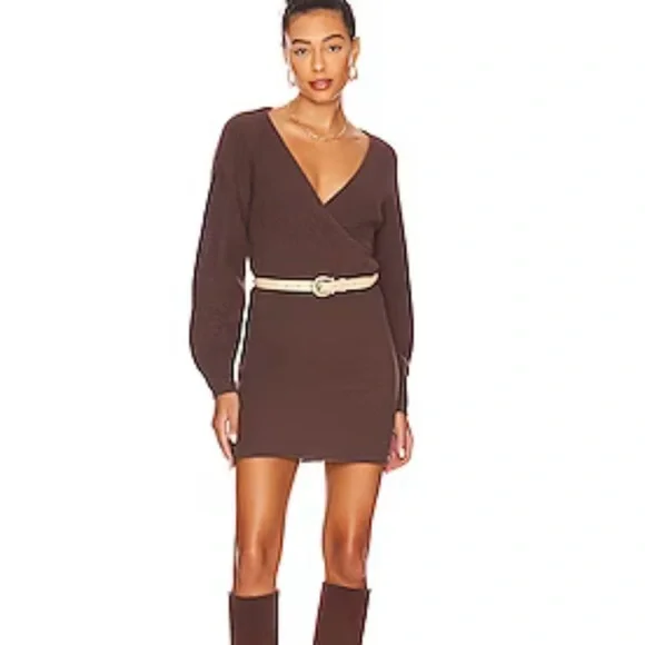 revolve brown sweater dress House of Harlow 1900 x Revolve Brown and Black Shaggy Sweater Dress NWT- Size S